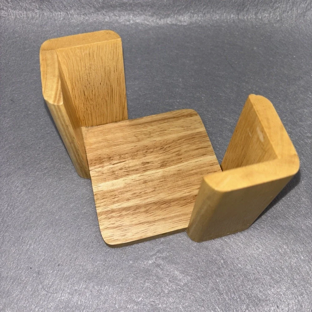 Vintage Light Blonde Oak Drink Coaster Set W/Stand 8pc Cut Circles 80s‎ Thailand